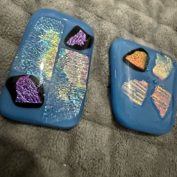 Set of 9 Blue Fused Dichroic Glass Cabochons –Iridescent Handmade Jewelry Pieces - Picture 6 of 16
